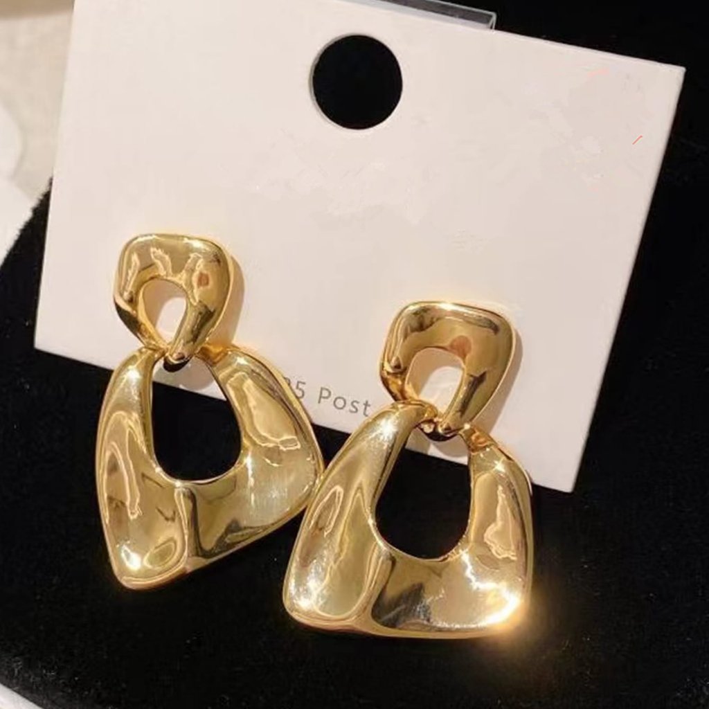 Classic Yellow Gold Women's Geometric Drop Earrings